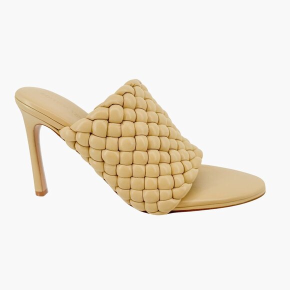 Bottega Veneta Curve Mule Sandals EU 40 US 10 Beige Woven Leather High Heel - Picture 10 of 13
